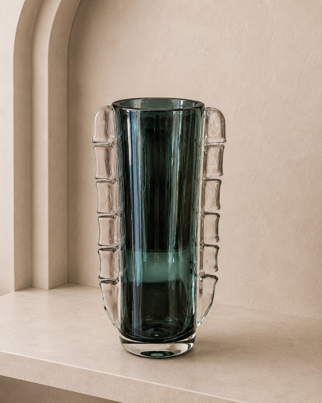 Murano Sommerso Art Glass Vase with Crystal Block Accents