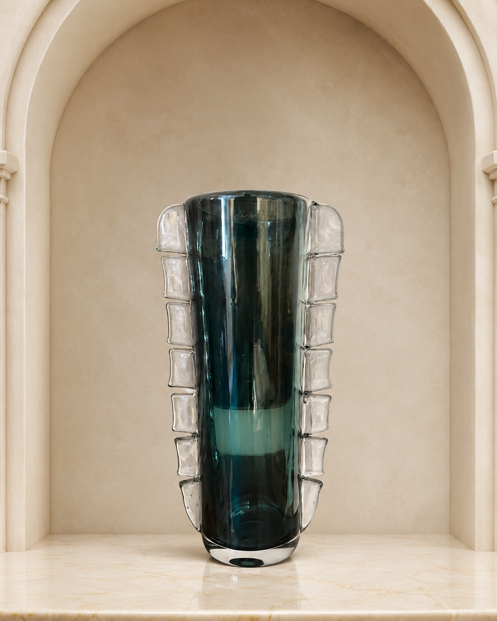 Murano Sommerso Art Glass Vase with Crystal Block Accents