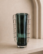 Murano Sommerso Art Glass Vase with Crystal Block Accents