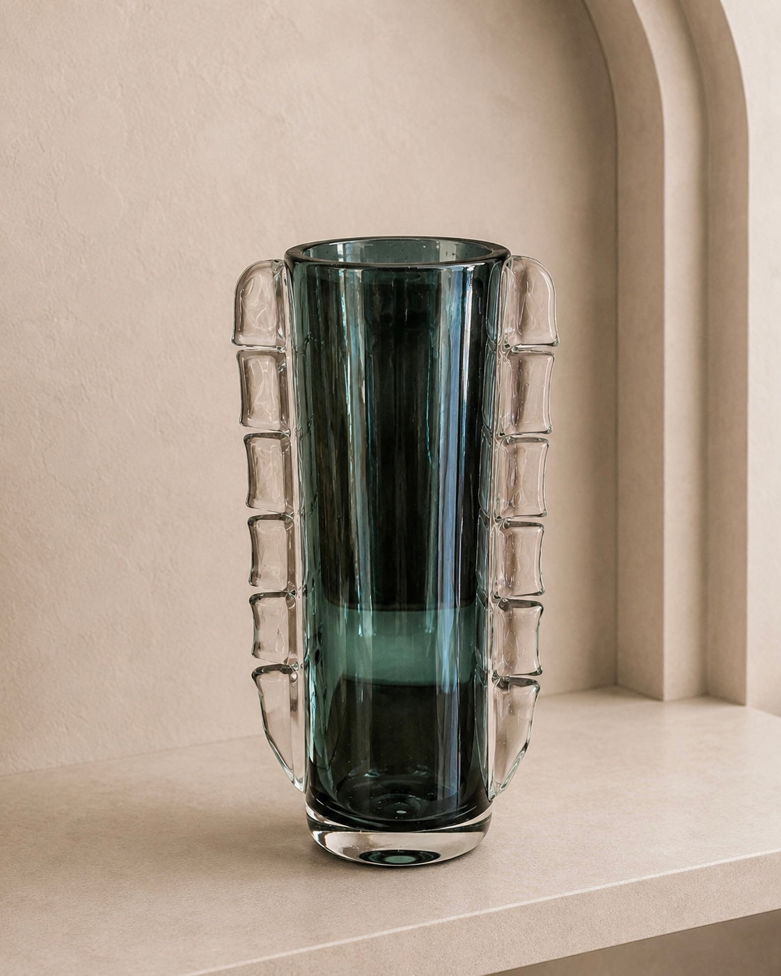 Murano Sommerso Art Glass Vase with Crystal Block Accents