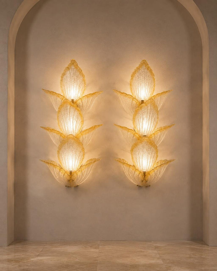 Pair of Murano Amber Petal Glass Wall Sconces