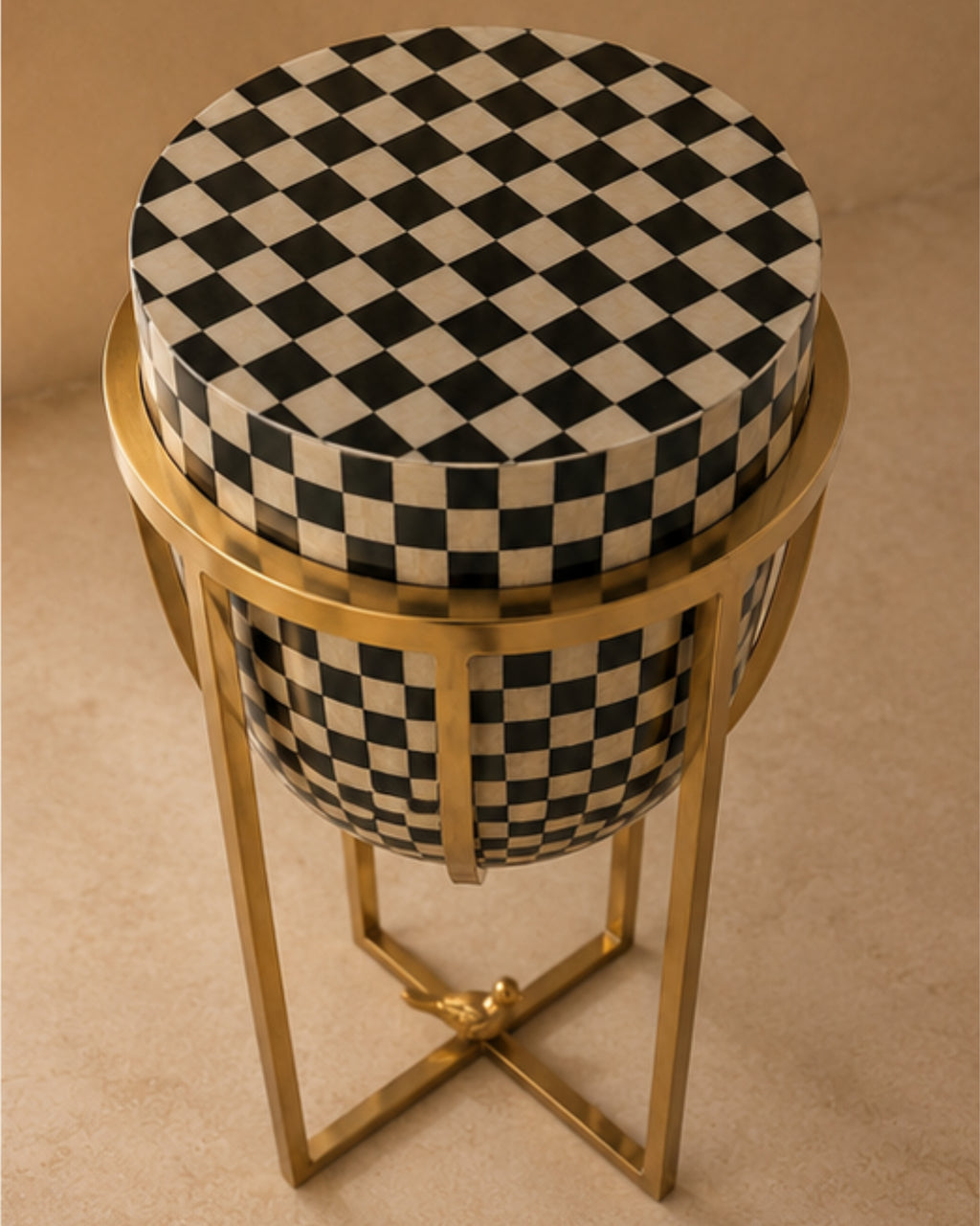 Black & White Checkerboard Mother-of-Pearl Pedestal Urn