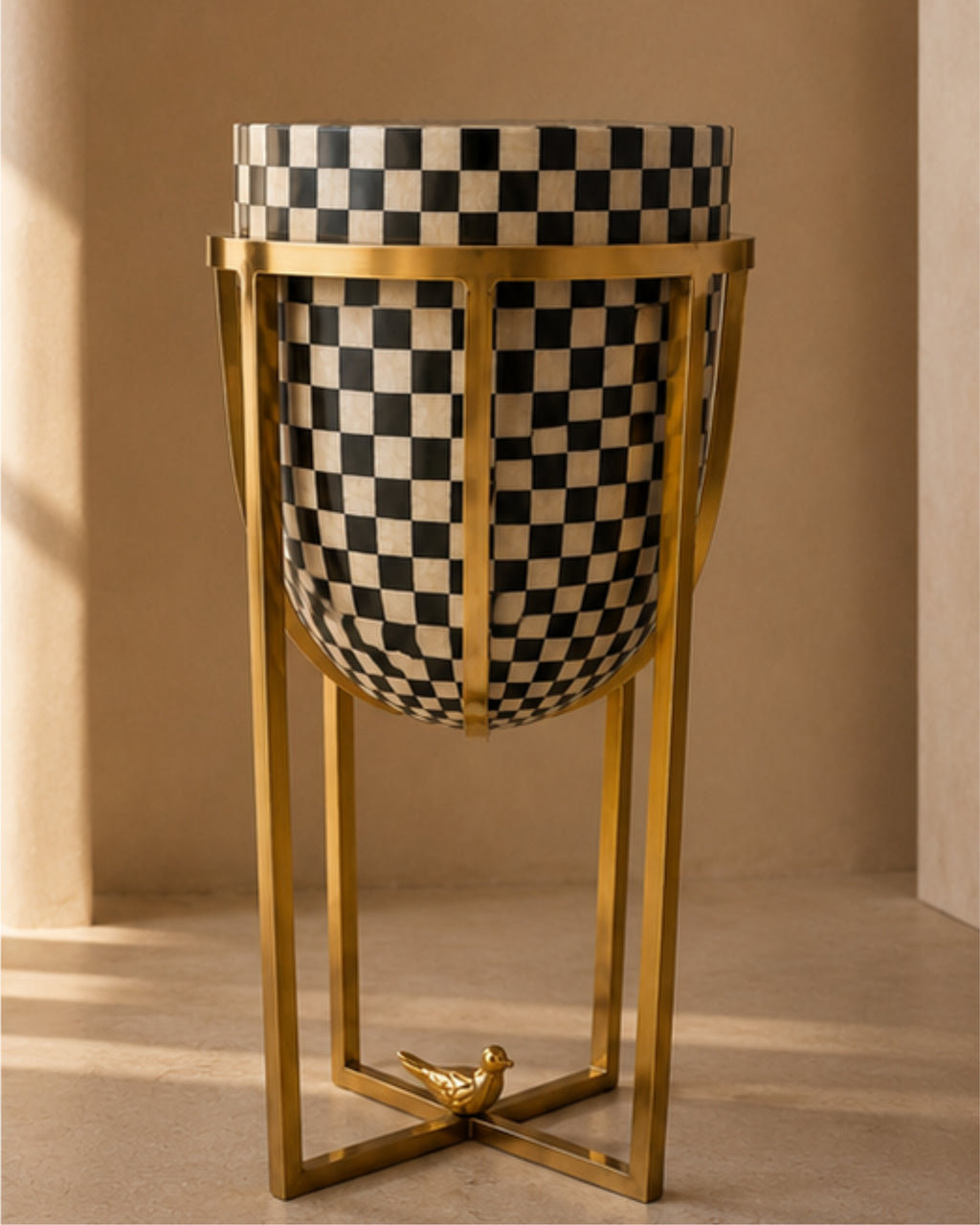 Black & White Checkerboard Mother-of-Pearl Pedestal Urn