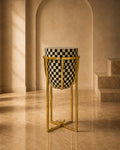 Black & White Checkerboard Mother-of-Pearl Pedestal Urn