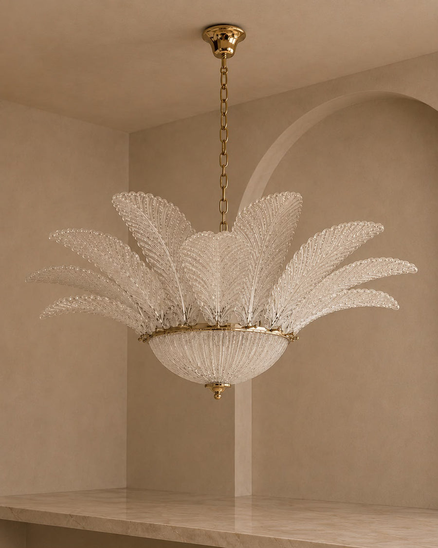 Murano Clear Glass Leaf Chandelier