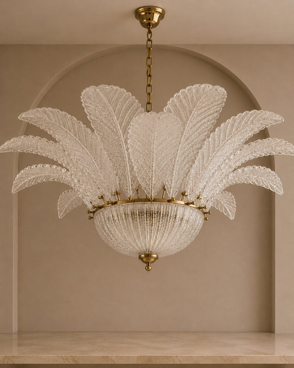 Murano Clear Glass Leaf Chandelier