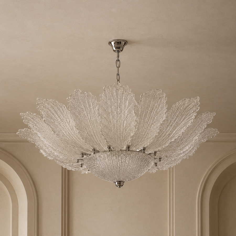 Murano Clear Glass Leaf Chandelier