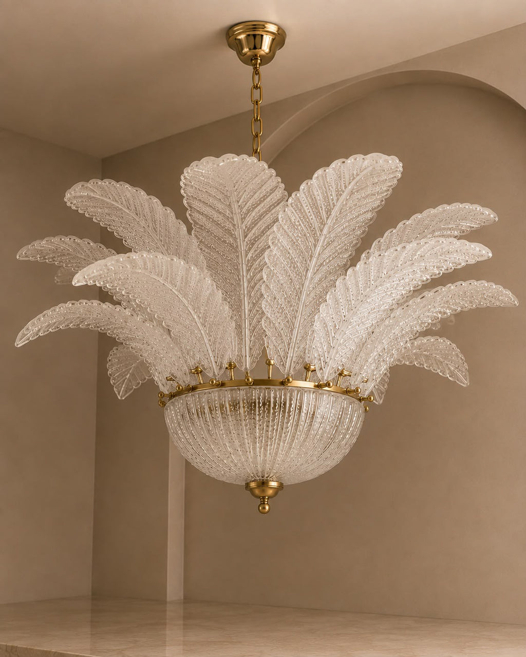 Murano Clear Glass Leaf Chandelier