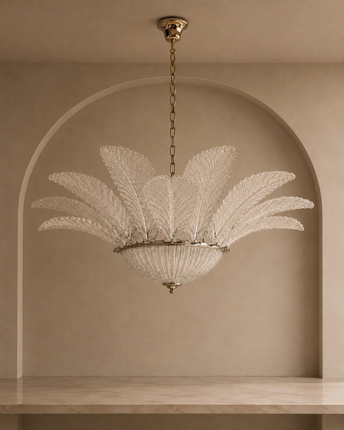 Murano Clear Glass Leaf Chandelier