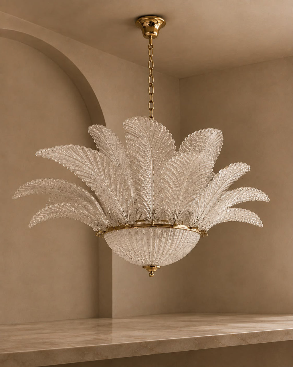 Murano Clear Glass Leaf Chandelier