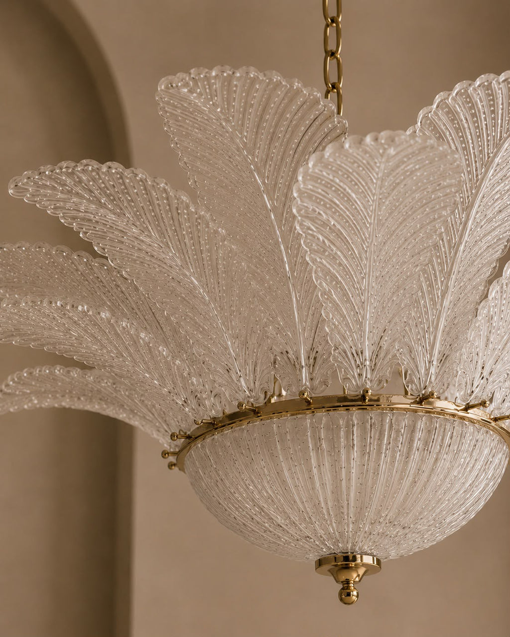 Murano Clear Glass Leaf Chandelier