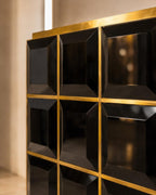 Art Deco Sideboard with Black Glass and Brass Grid