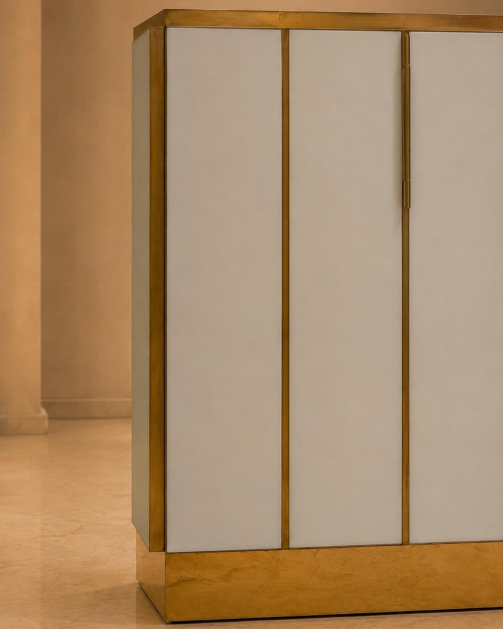 Art Deco Cabinet with Frosted Glass and Brass Frame