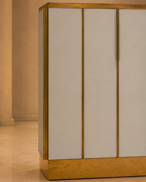 Art Deco Cabinet with Frosted Glass and Brass Frame