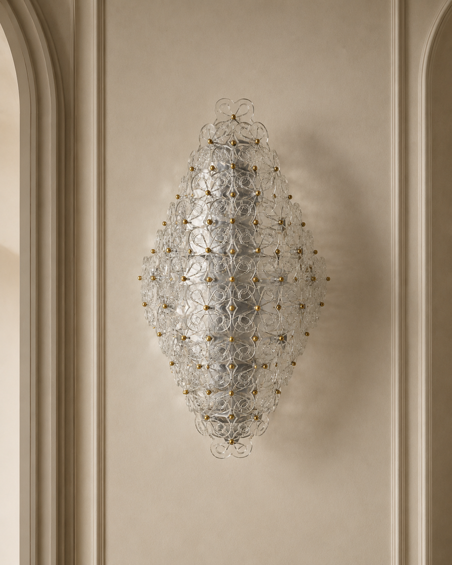 Clear Murano Glass Floral Wall Sconce
