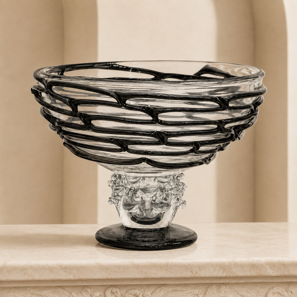 Black & Clear Murano Art Glass Centerpiece Bowl