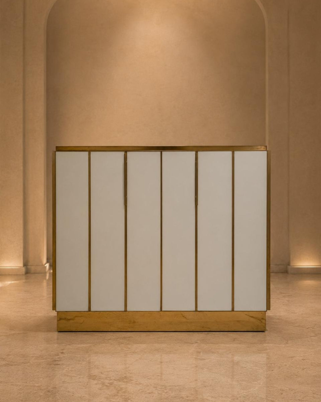 Art Deco Cabinet with Frosted Glass and Brass Frame
