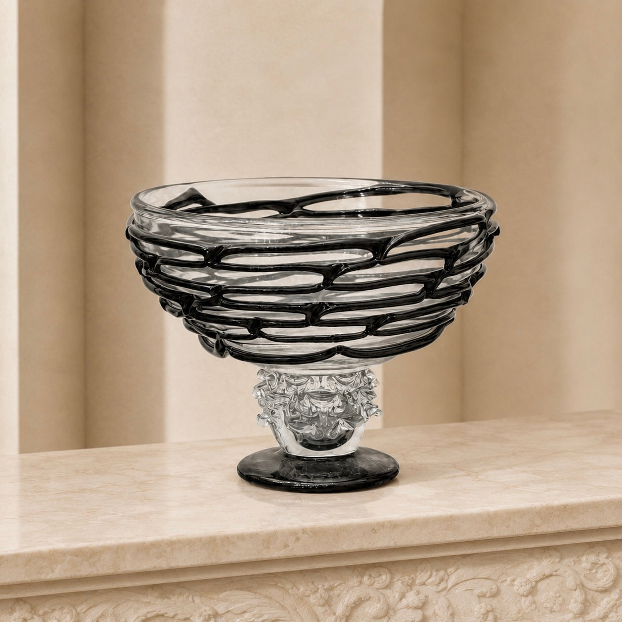 Black & Clear Murano Art Glass Centerpiece Bowl