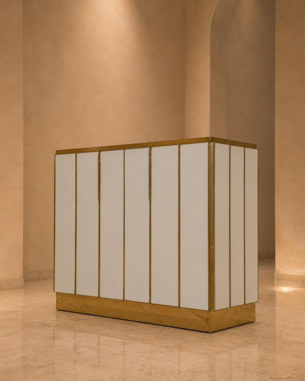 Art Deco Cabinet with Frosted Glass and Brass Frame