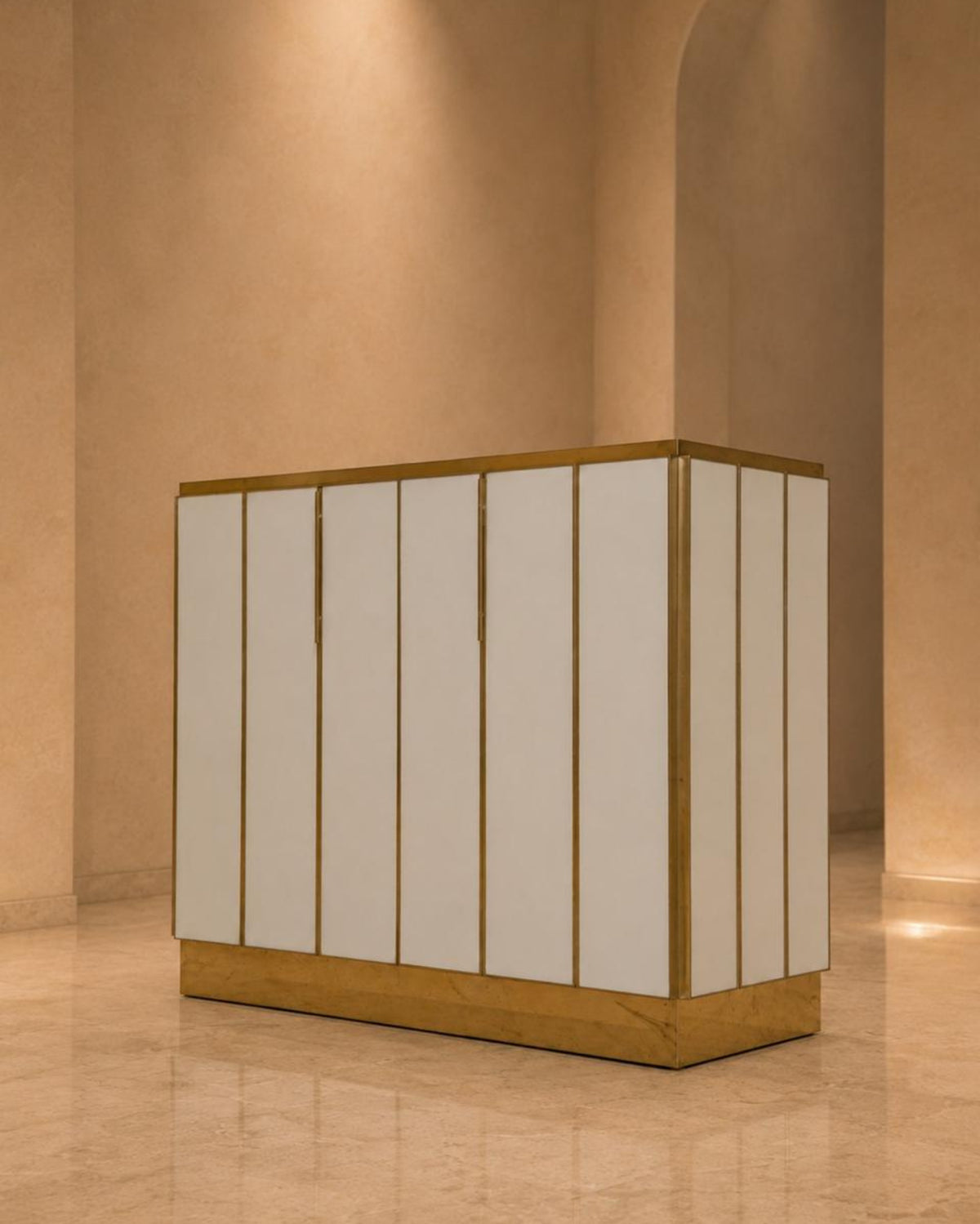 Art Deco Cabinet with Frosted Glass and Brass Frame
