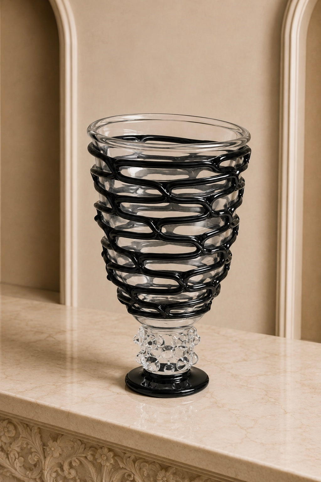 Black & Clear Murano Art Glass Vase