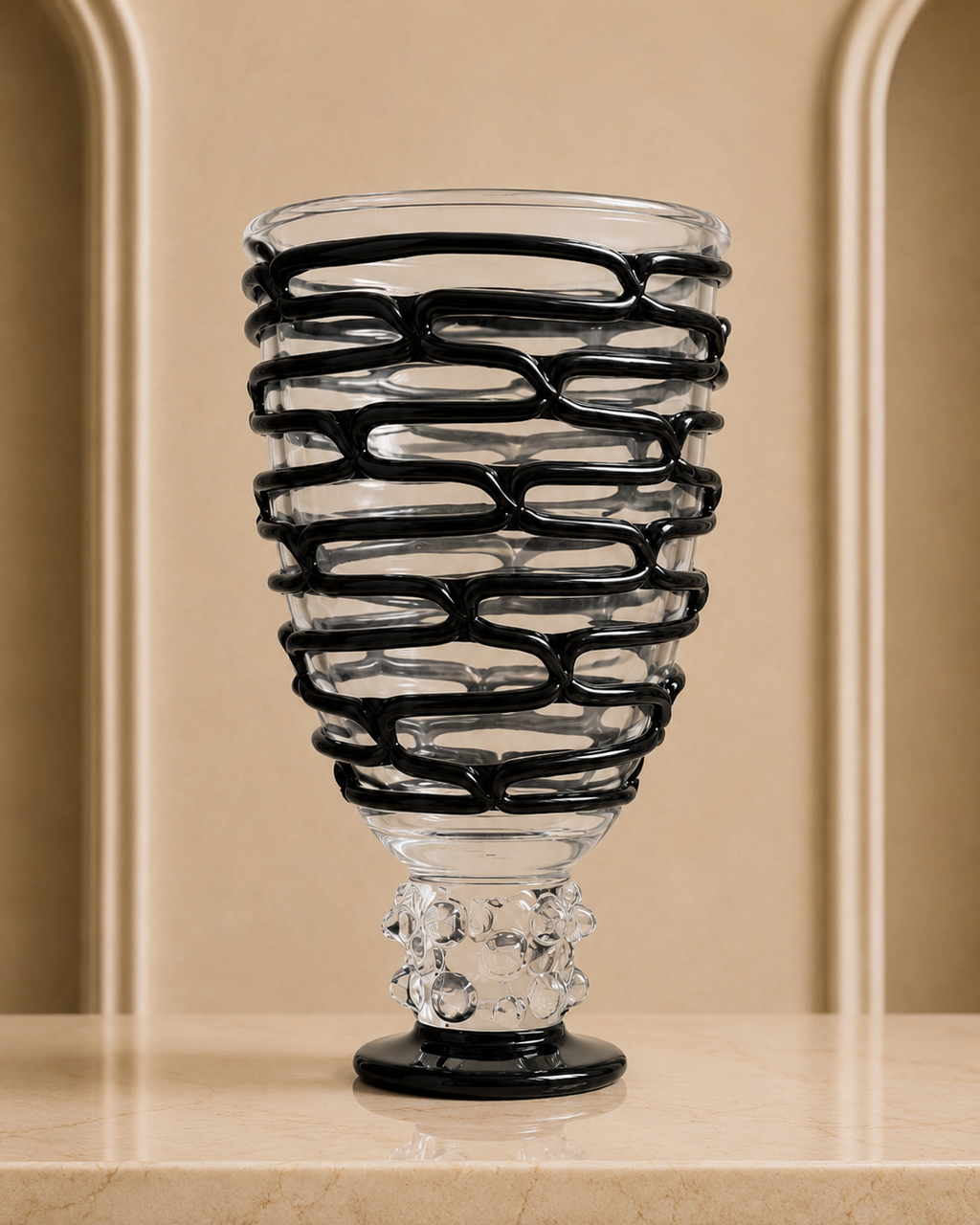 Black & Clear Murano Art Glass Vase