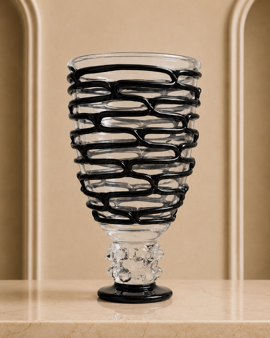 Black & Clear Murano Art Glass Vase