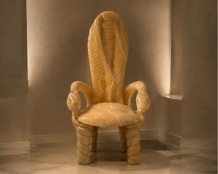 Carved Onyx Armchair with Serpentine Motifs