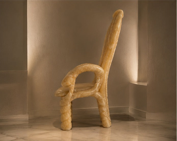Carved Onyx Armchair with Serpentine Motifs