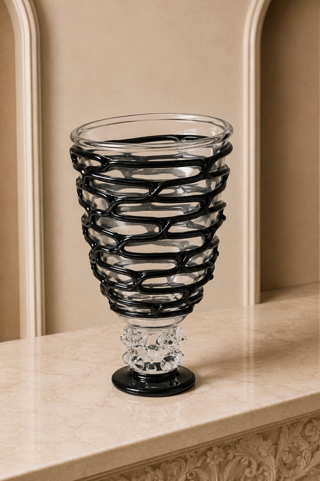 Black & Clear Murano Art Glass Vase