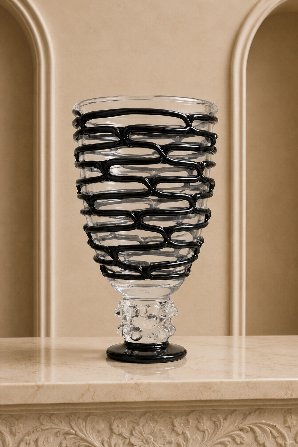 Black & Clear Murano Art Glass Vase