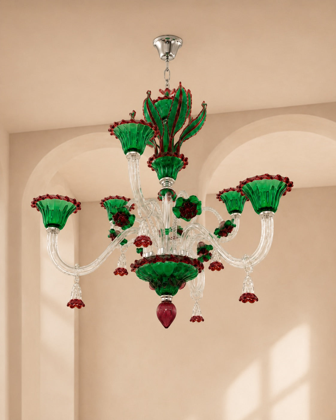 Handcrafted Murano Art Glass, Clear Glass, Metal