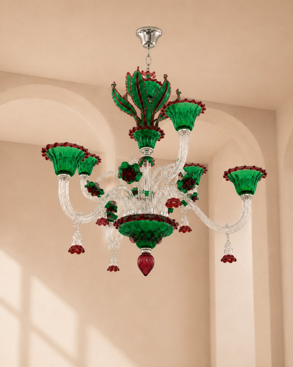 Handcrafted Murano Art Glass, Clear Glass, Metal