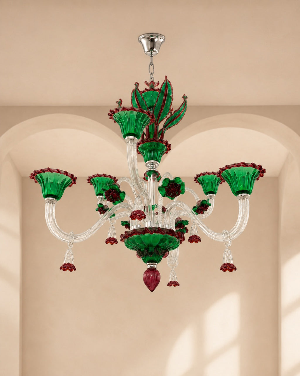 Handcrafted Murano Art Glass, Clear Glass, Metal