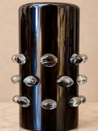 Smoked Murano Art Glass Vase with Sculptural Bubble Accents