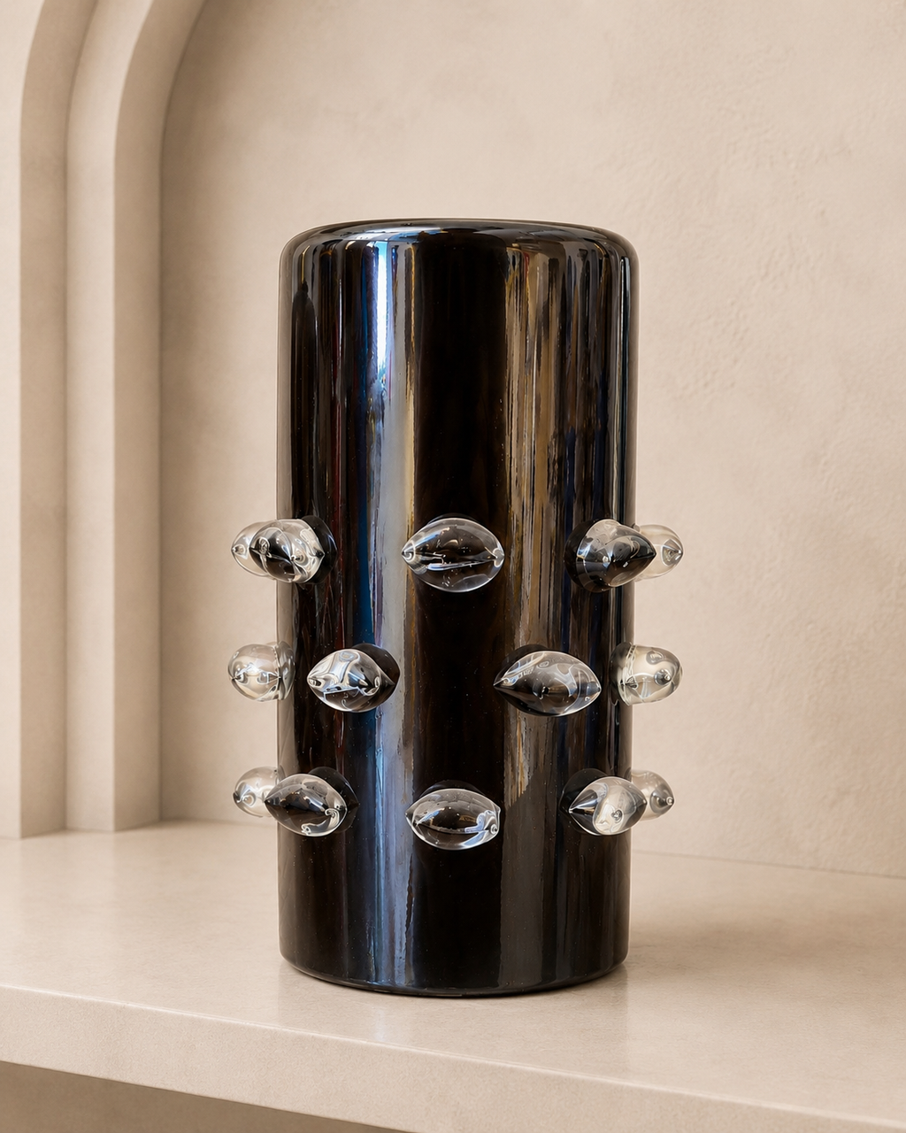 Smoked Murano Art Glass Vase with Sculptural Bubble Accents
