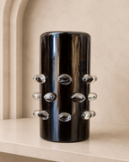 Smoked Murano Art Glass Vase with Sculptural Bubble Accents