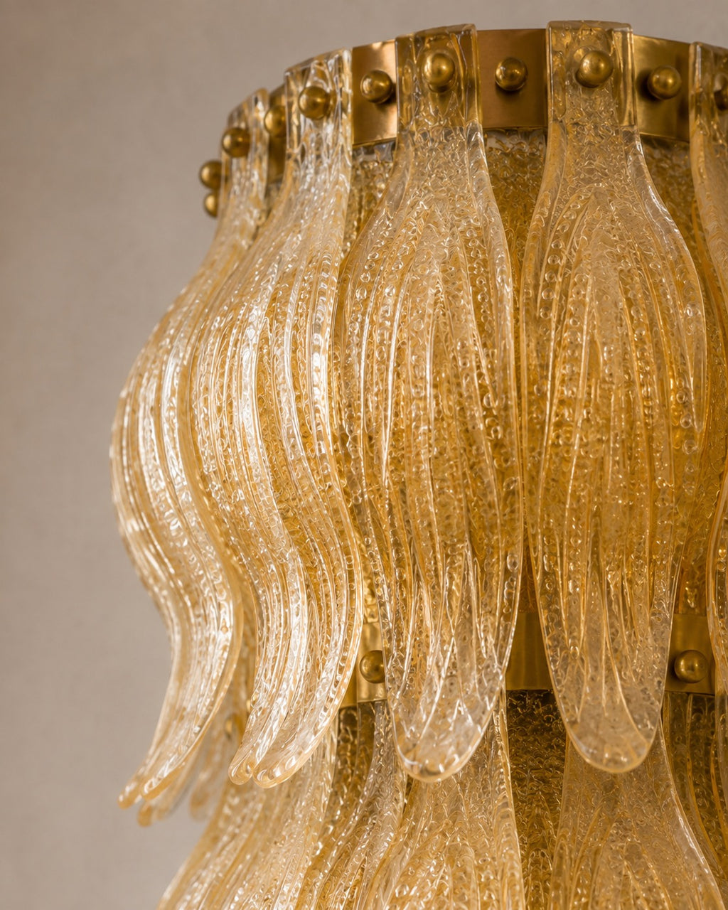 Pair of Amber Murano Cascading Leaf Glass Wall Sconces