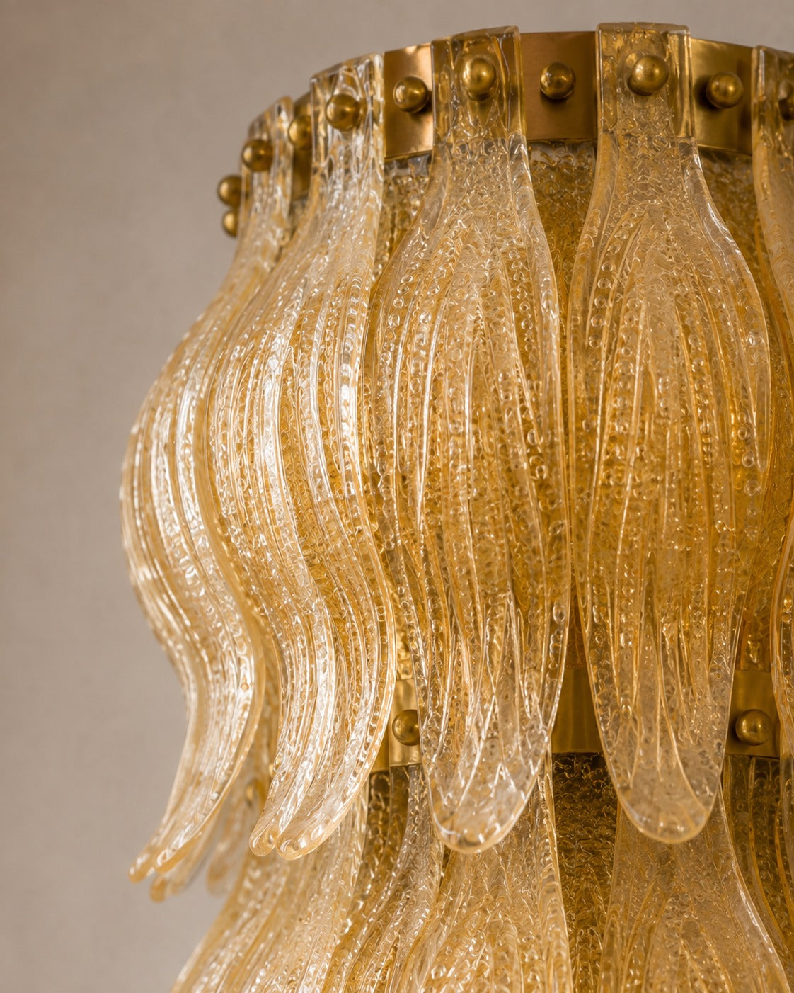 Pair of Amber Murano Cascading Leaf Glass Wall Sconces
